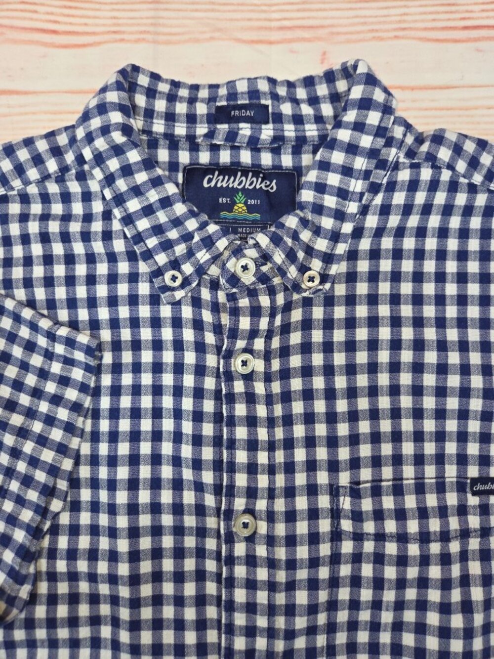 Chubbies Blue Check Button-Up Short Sleeve Shirt Medium